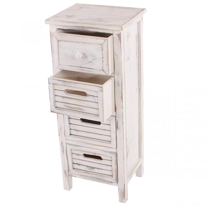 Kommode T18, Schubladenschrank Schrank, 4 Schubladen, 74x30x25cm Shabby-Look Vintage ~ wei