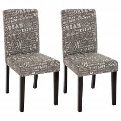 2x Esszimmerstuhl Stuhl Küchenstuhl Littau ~ Textil mit Schriftzug, grau, dunkle Beine
