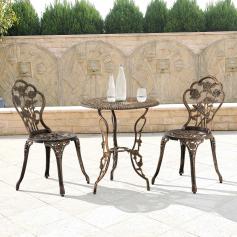 Gartenmöbelset HLO-PX14 Tisch rund mit 2 Stühlen Gusseisen ~ Bronze