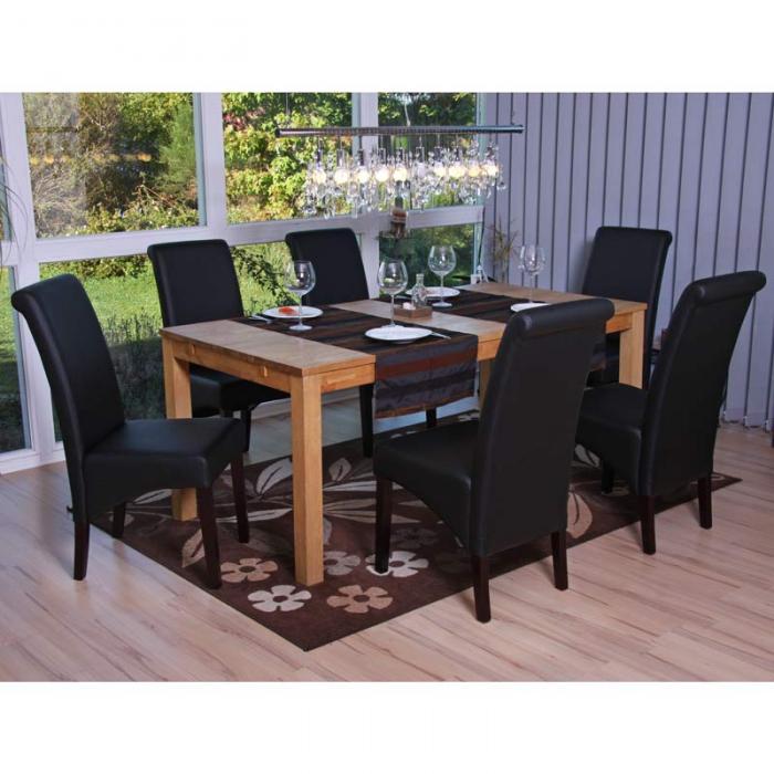 6x Esszimmerstuhl Küchenstuhl Stuhl M37 ~ Kunstleder matt, schwarz, dunkle Füße