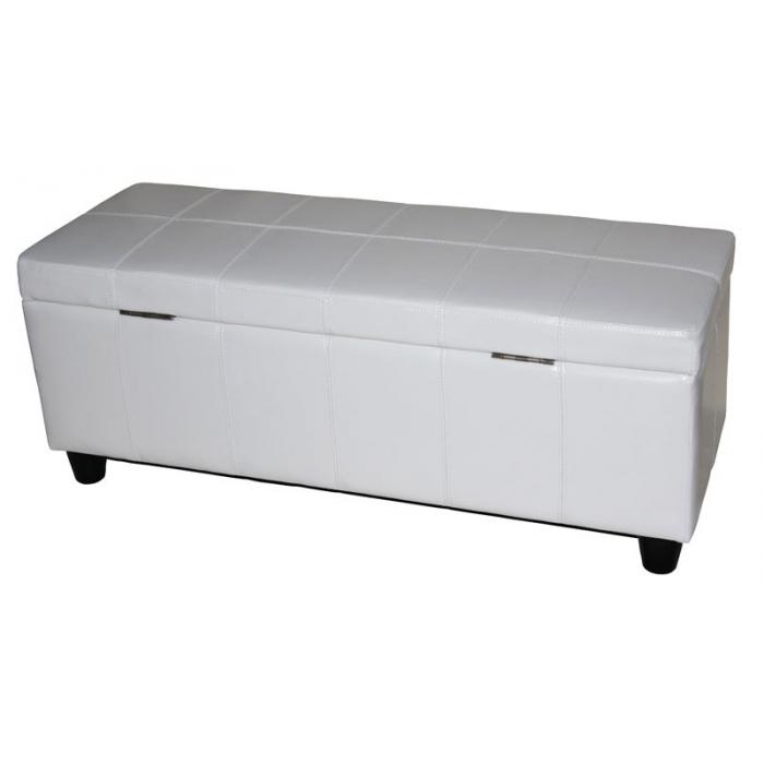 Aufbewahrungs-Truhe Sitzbank Kriens, Leder + Kunstleder, 112x45x45cm MVG-zertifiziert ~ wei