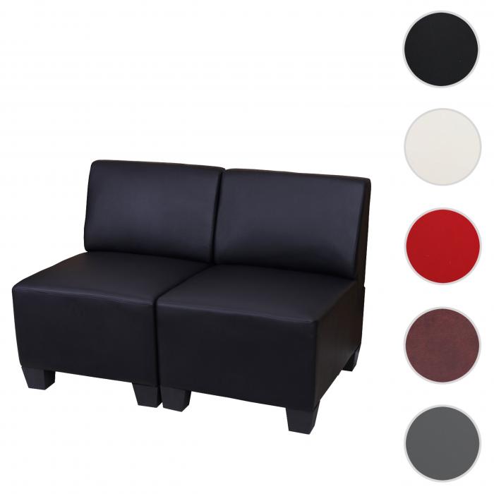 Modular 2-Sitzer Sofa Couch Lyon, Kunstleder ~ schwarz, ohne Armlehnen