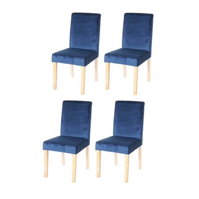 4er-Set Esszimmerstuhl Stuhl Kchenstuhl Littau, Samt ~ petrol-blau, helle Beine