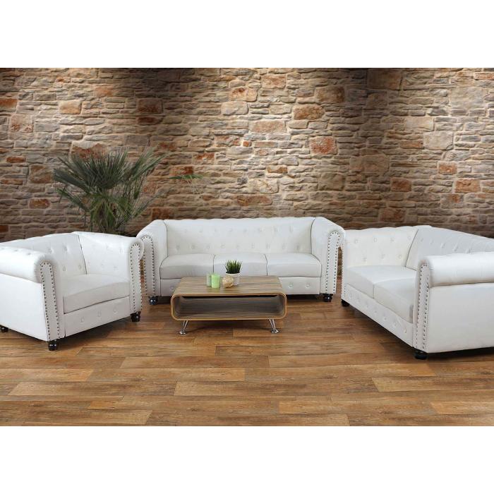 Luxus 3er Sofa Loungesofa Couch Chesterfield Kunstleder 195cm ~ runde Füße, weiß