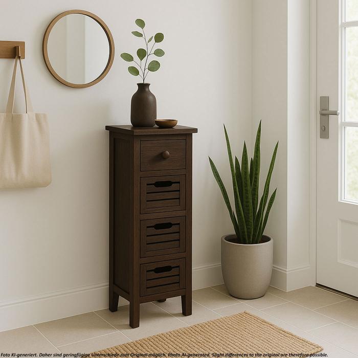 B-Ware (Verleimung lst sich SK4) | Kommode T18, 4 Schubladen, 74x30x25cm Shabby-Look Vintage ~ braun