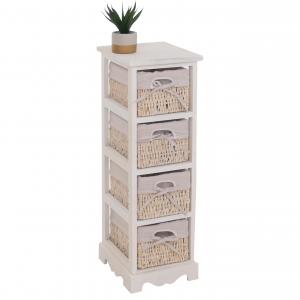 Regal Kommode mit 4 Korbschubladen 74x25x28cm, Shabby-Look, Vintage ~ wei