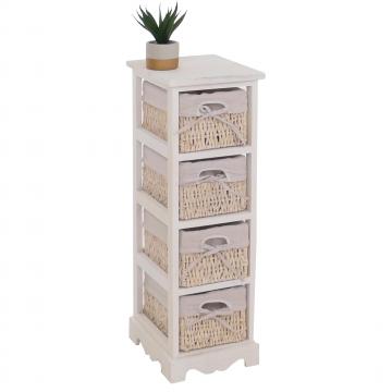 Regal Kommode mit 4 Korbschubladen 74x25x28cm, Shabby-Look, Vintage ~ weiß
