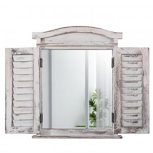 Wandspiegel Spiegelfenster mit Fensterlden 53x42x5cm ~ wei shabby