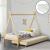 Kinderbett mit Ausziehbett HLO-PX128 90x200 cm Tipi mit Kaltschaummatratze Holz ~ Natur Kiefernholz
