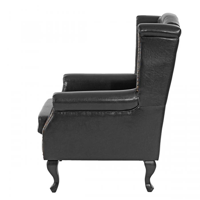 Sessel Relaxsessel Clubsessel Ohrensessel Chesterfield, Kunstleder ~ schwarz ohne Ottomane