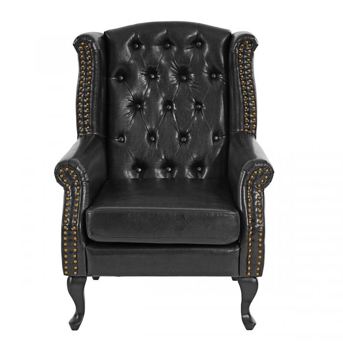 Sessel Relaxsessel Clubsessel Ohrensessel Chesterfield, Kunstleder ~ schwarz ohne Ottomane