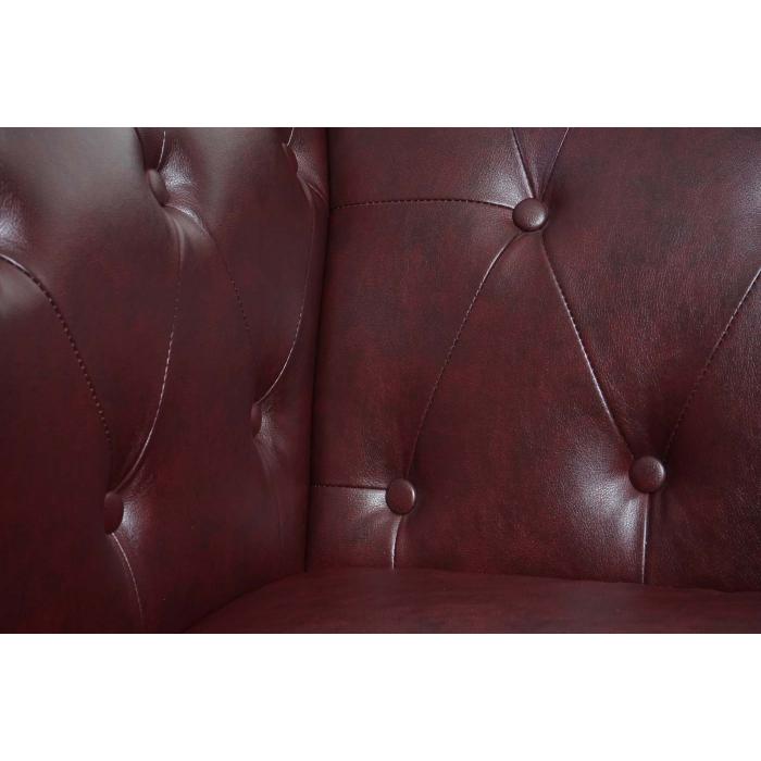Luxus Sessel Loungesessel Relaxsessel Chesterfield Kunstleder ~ runde Fe, rot-braun mit Ottomane