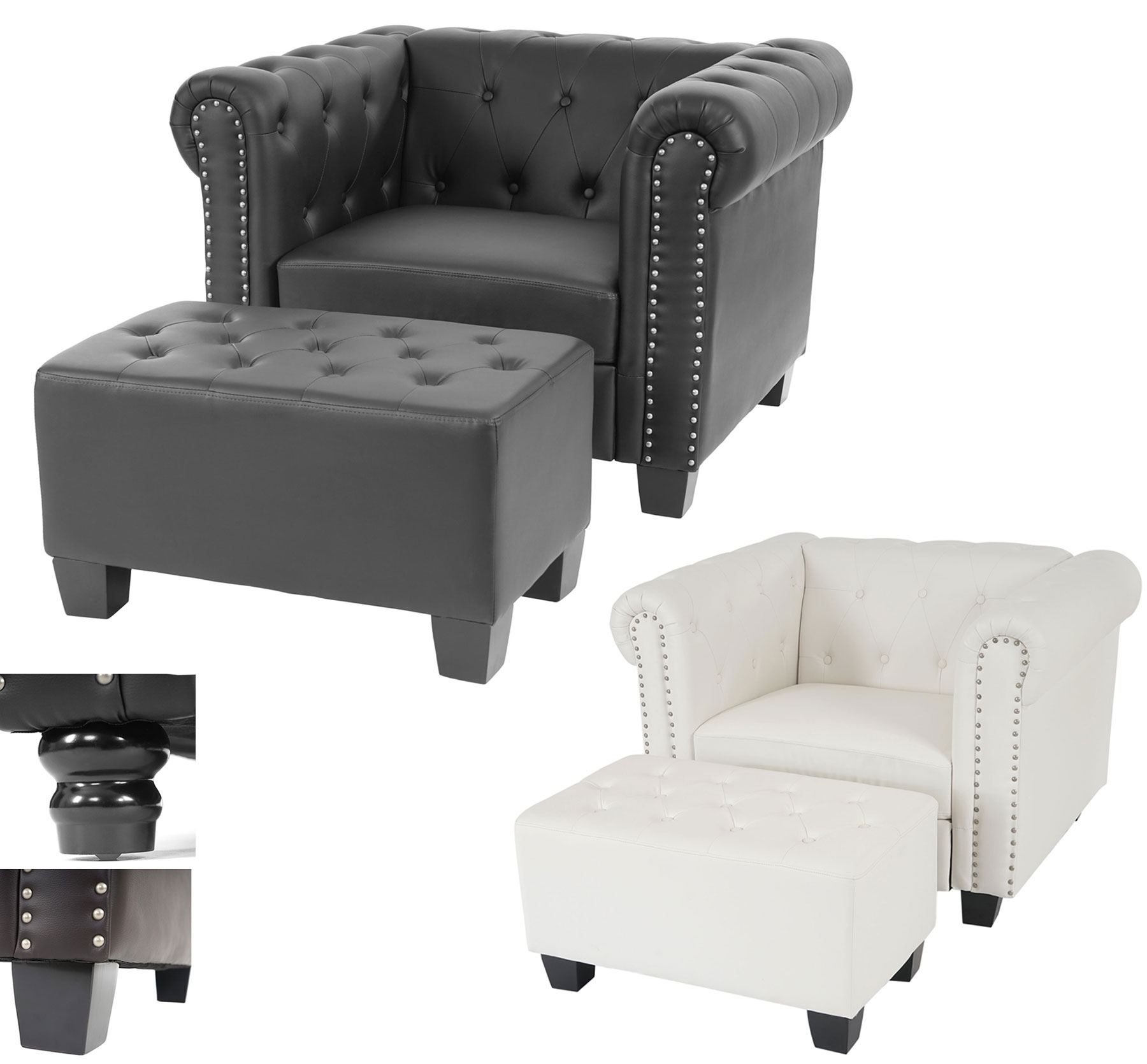 Luxus Sessel Chesterfield, Loungesessel, Kunstleder runde oder eckige Füße - Bild 20 von 21
