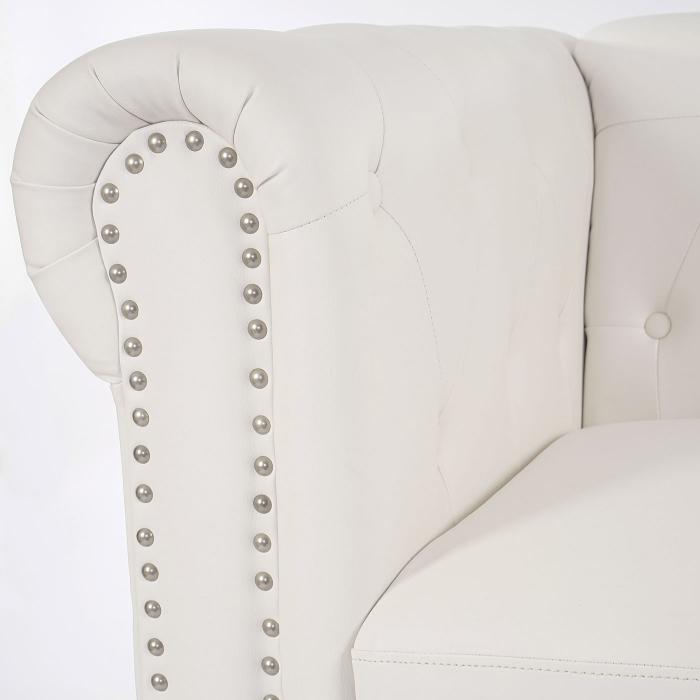 Luxus 3er Sofa Loungesofa Couch Chesterfield Kunstleder ~ runde Füße, weiß