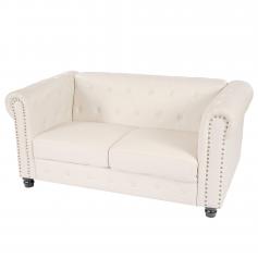 Luxus 2er Sofa Loungesofa Couch Chesterfield Kunstleder ~ runde Füße, weiß