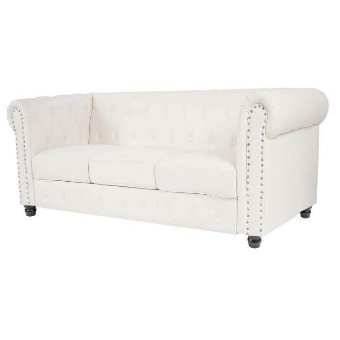 Luxus 3er Sofa Loungesofa Couch Chesterfield Kunstleder ~ runde Füße, weiß