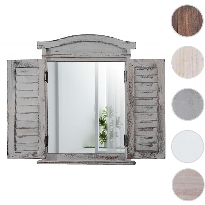 Wandspiegel Spiegelfenster mit Fensterlden 53x42x5cm ~ grau shabby