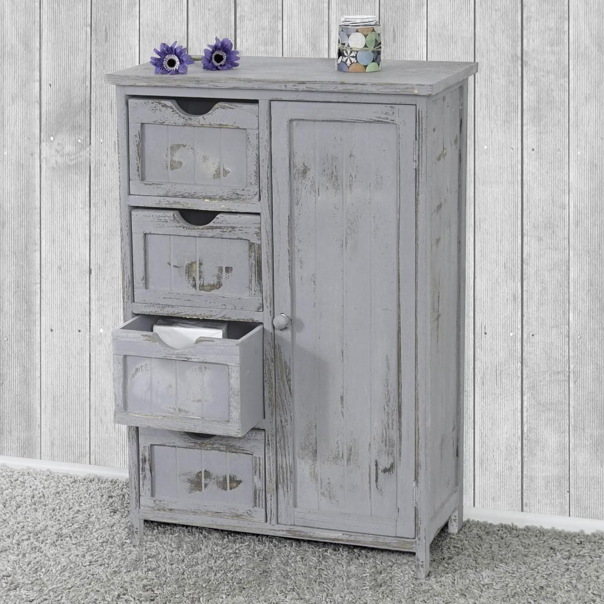 Kommode HWC-D12, Schrank Schubladenkommode, Shabby-Look Vintage 82x55x30cm ~ grau