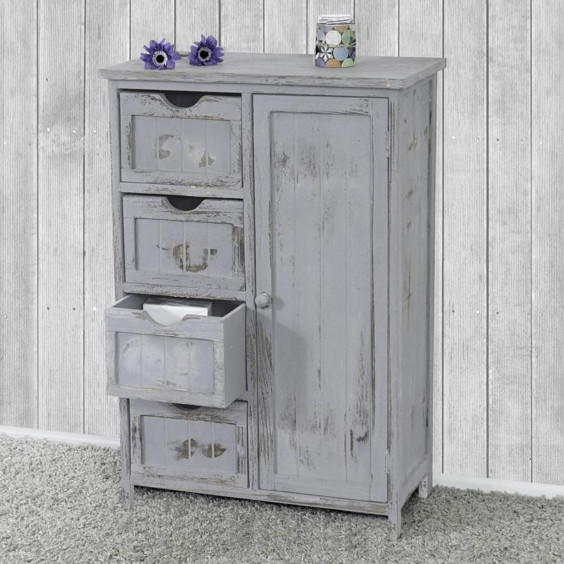 Kommode HWC-D12, Schrank Schubladenkommode, Shabby-Look Vintage 82x55x30cm ~ grau
