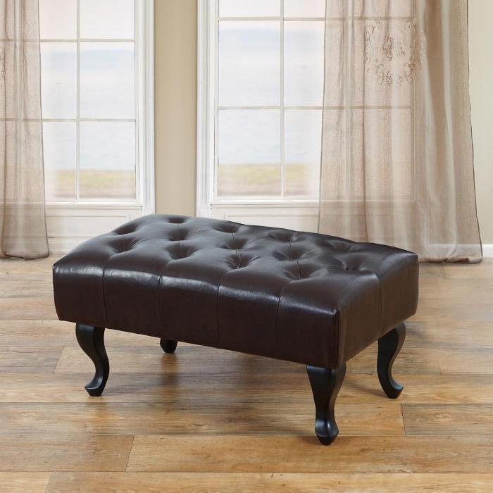 Ottomane Sitzhocker Chesterfield 39x77x47cm Kunstleder Antik Braun