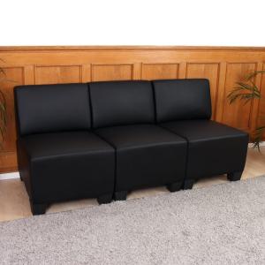 Modular 3-Sitzer Sofa Couch Lyon, Kunstleder ~ schwarz, ohne Armlehnen