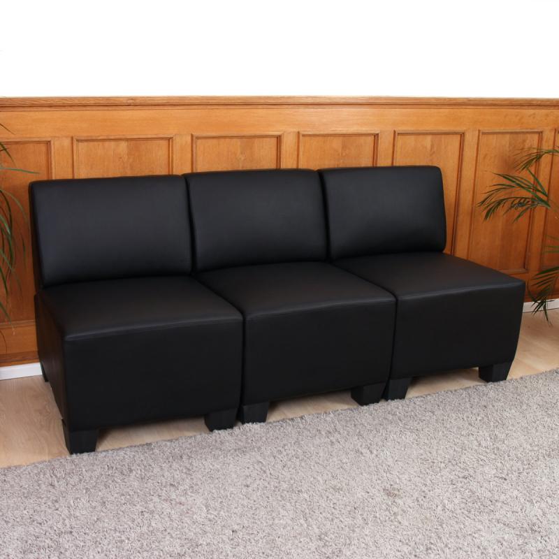 Modular 3-Sitzer Sofa Couch Lyon, Kunstleder ~ schwarz, ohne Armlehnen
