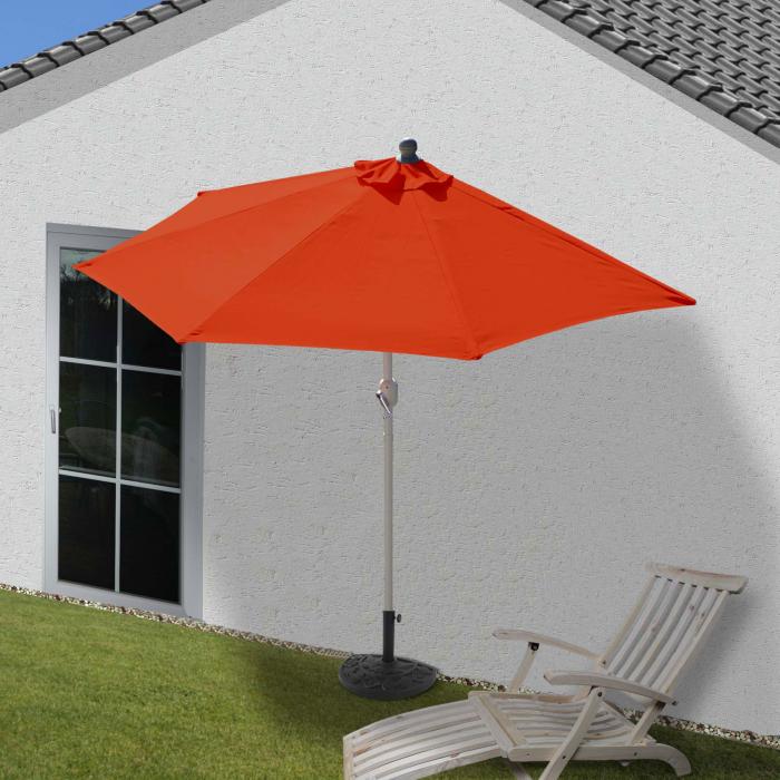 Sonnenschirm halbrund Parla, Halbschirm Balkonschirm, UV 50+ Polyester/Alu 3kg ~ 300cm terracotta mit Stnder