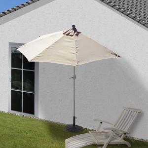 Sonnenschirm halbrund Parla, Halbschirm Balkonschirm, UV 50+ Polyester/Alu 3kg ~ 300cm creme mit Stnder