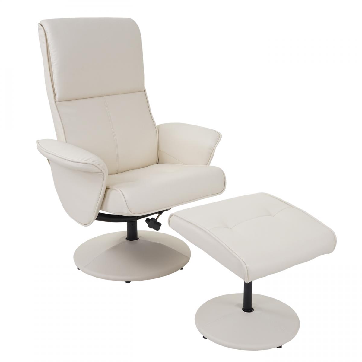 Defekte Ware (Feststellschrauben verbogen SK4) | Relaxsessel Helsinki, TV-Sessel mit Hocker ~ Kunstleder, creme