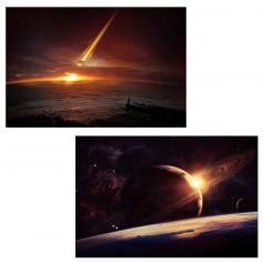 2x LED-Bild Leinwandbild Leuchtbild Wandbild 40x60cm, Timer ~ Planet