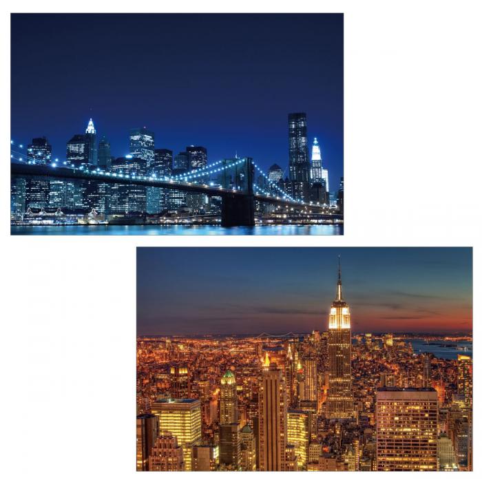 2er-Set LED-Bild Leinwandbild Leuchtbild Wandbild 40x60cm, Timer ~ Skyline New York