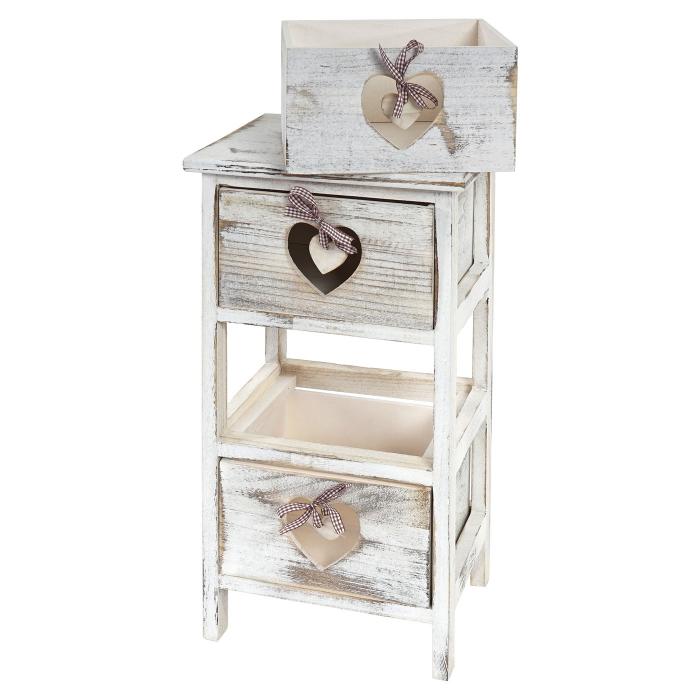Kommode Forli, Schubladenkommode Schrank, 3 Schubladen mit Herzen 55x29x25cm, Shabby-Look, Vintage ~ wei