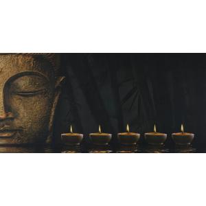 LED-Bild, Leinwandbild Leuchtbild Wandbild, Timer FSC-zertifiziert ~ 110x55cm Buddha, flackernd