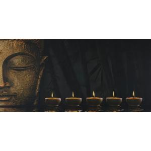 B-Ware (Risse im Rahmen SK2) | LED-Bild, Leinwandbild Leuchtbild Wandbild, Timer MVG-zertifiziert ~ 110x55cm Buddha