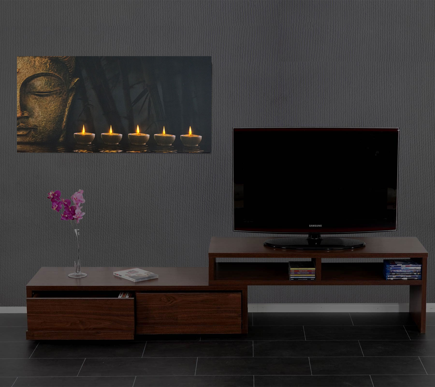 Buddha flackernd Timer 2x LED-Bild mit Beleuchtung Leinwandbild 60x40cm 