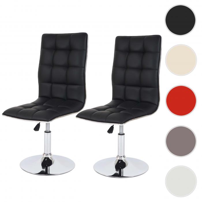 2er-Set Esszimmerstuhl HWC-C41, Stuhl Kchenstuhl, hhenverstellbar drehbar, Kunstleder ~ schwarz