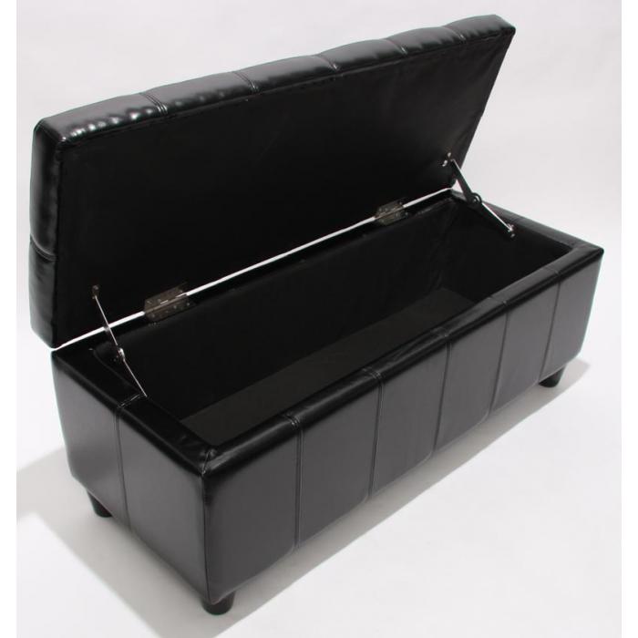 Bank Sitzbank MIT Aufbewahrung Kriens Leder + Kunstleder 112x45x45cm ~ schwarz