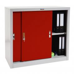 Aktenschrank Valberg T333, Metallschrank Büroschrank, 2 Schiebetüren 83x91x46cm ~ rot