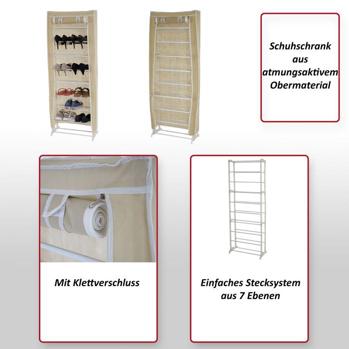 Schuhschrank Campingschrank Faltschrank Stoff 140x52x18cm creme