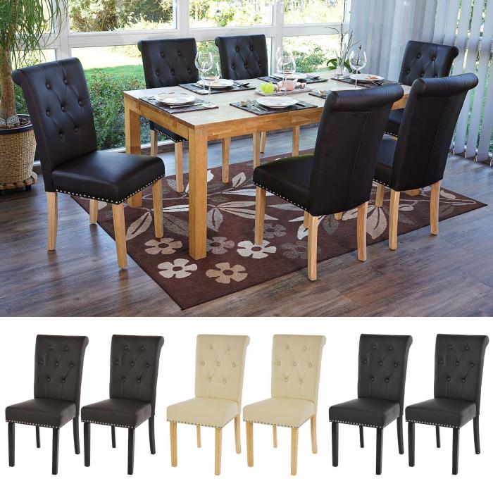 6er-Set Esszimmerstuhl Chesterfield II, Stuhl Kchenstuhl, Nieten ~ Kunstleder, creme, dunkle Beine