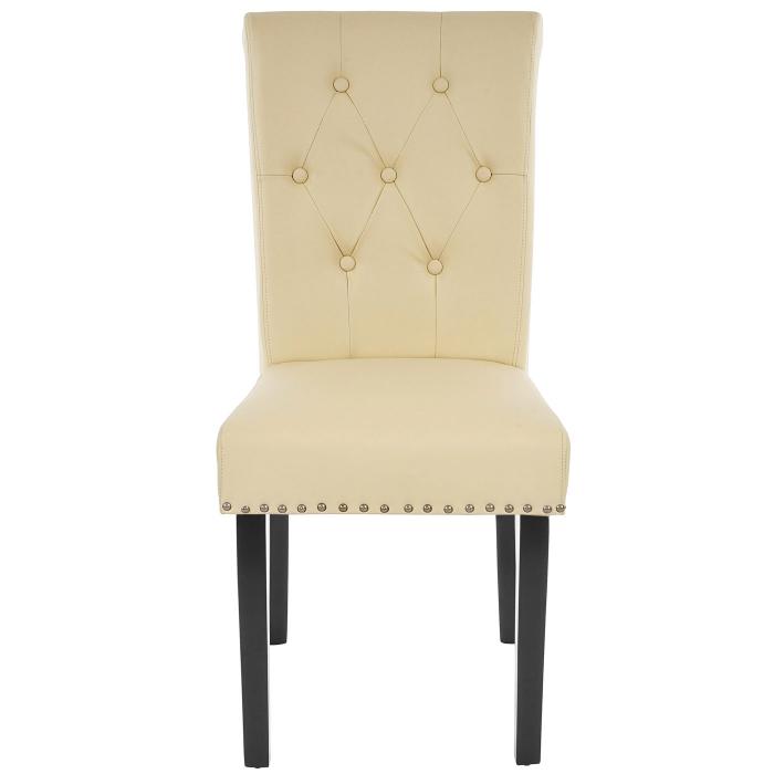 2er-Set Esszimmerstuhl Chesterfield II, Stuhl Kchenstuhl, Nieten ~ Kunstleder, creme, dunkle Beine