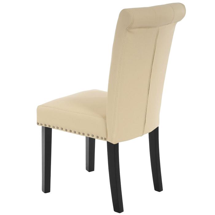2er-Set Esszimmerstuhl Chesterfield II, Stuhl Kchenstuhl, Nieten ~ Kunstleder, creme, dunkle Beine