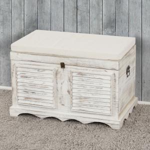 Holztruhe T356, Sitzbank Aufbewahrungstruhe, Shabby-Look Vintage 50x76x45cm ~ wei