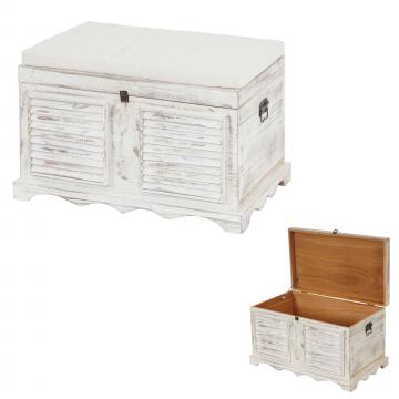 Holztruhe T356, Sitzbank Aufbewahrungstruhe, Shabby-Look Vintage 50x76x45cm ~ weiß