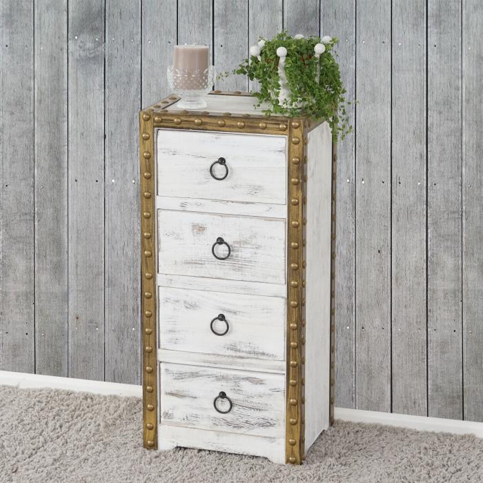 Kommode Duran, Schubladenkommode Schrank, 4 Schubladen 70x33x26cm Shabby-Look Vintage ~ wei