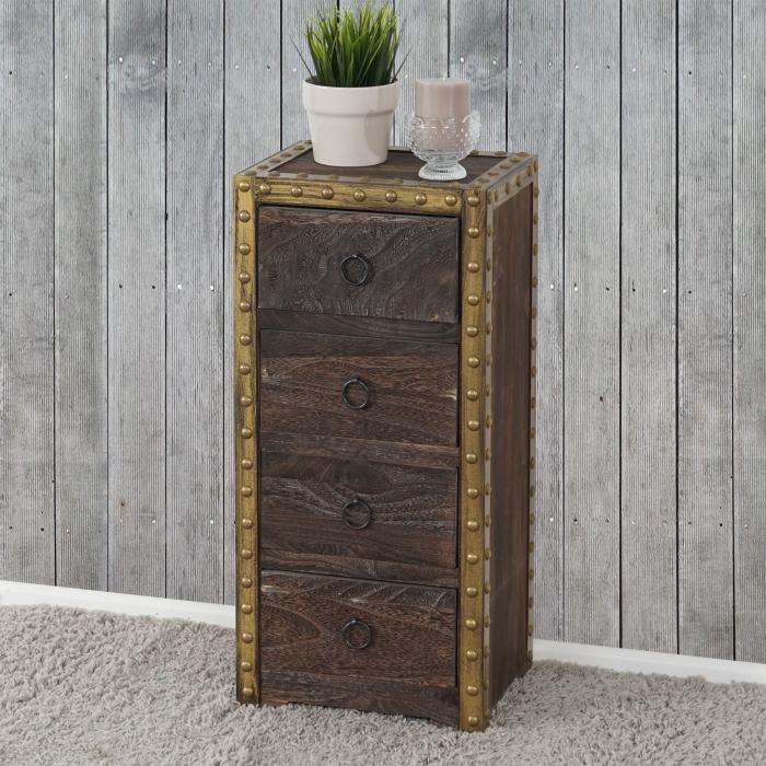 Kommode Duran, Schubladenkommode Schrank, 4 Schubladen 70x33x26cm Shabby-Look Vintage ~ braun