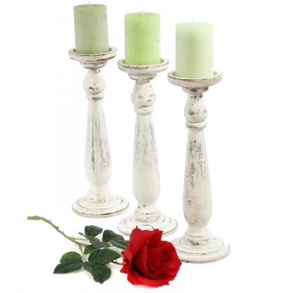 3er Set Kerzenstnder T360, Kerzenhalter, Shabby-Look Vintage Hhe 35cm ~ wei