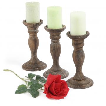 3er Set Kerzenstnder T361, Kerzenhalter, Shabby-Look Vintage Hhe 24cm ~ braun