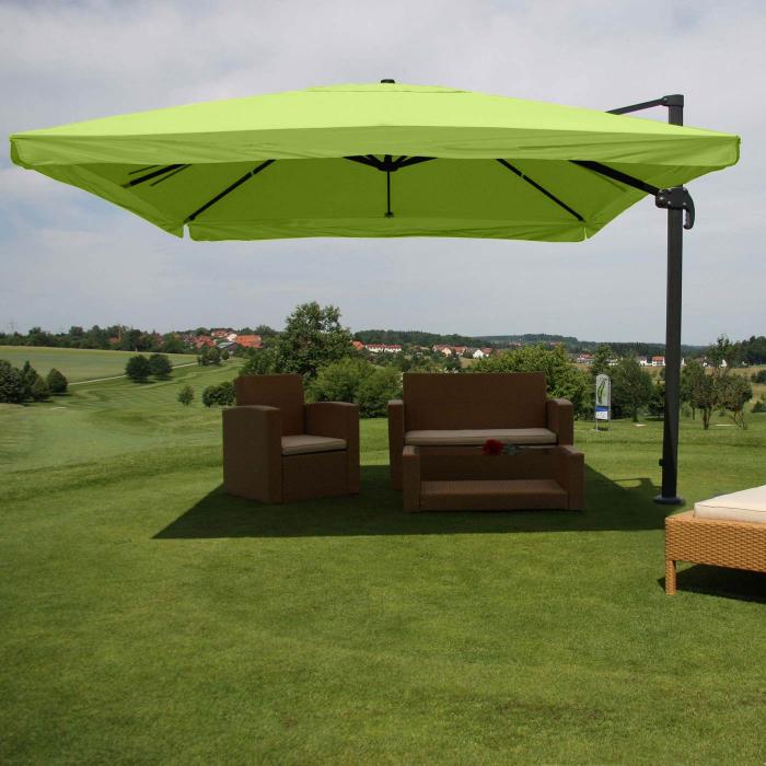 Gastronomie-Ampelschirm HWC-A96, Sonnenschirm, 3x3m (4,24m) Polyester/Alu 23kg ~ Flap, grn ohne Stnder