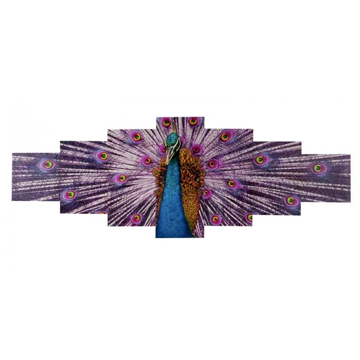 Leinwandbild T375, Wandbild Keilrahmenbild Kunstdruck, 7-teilig 140x50cm ~ Pfau